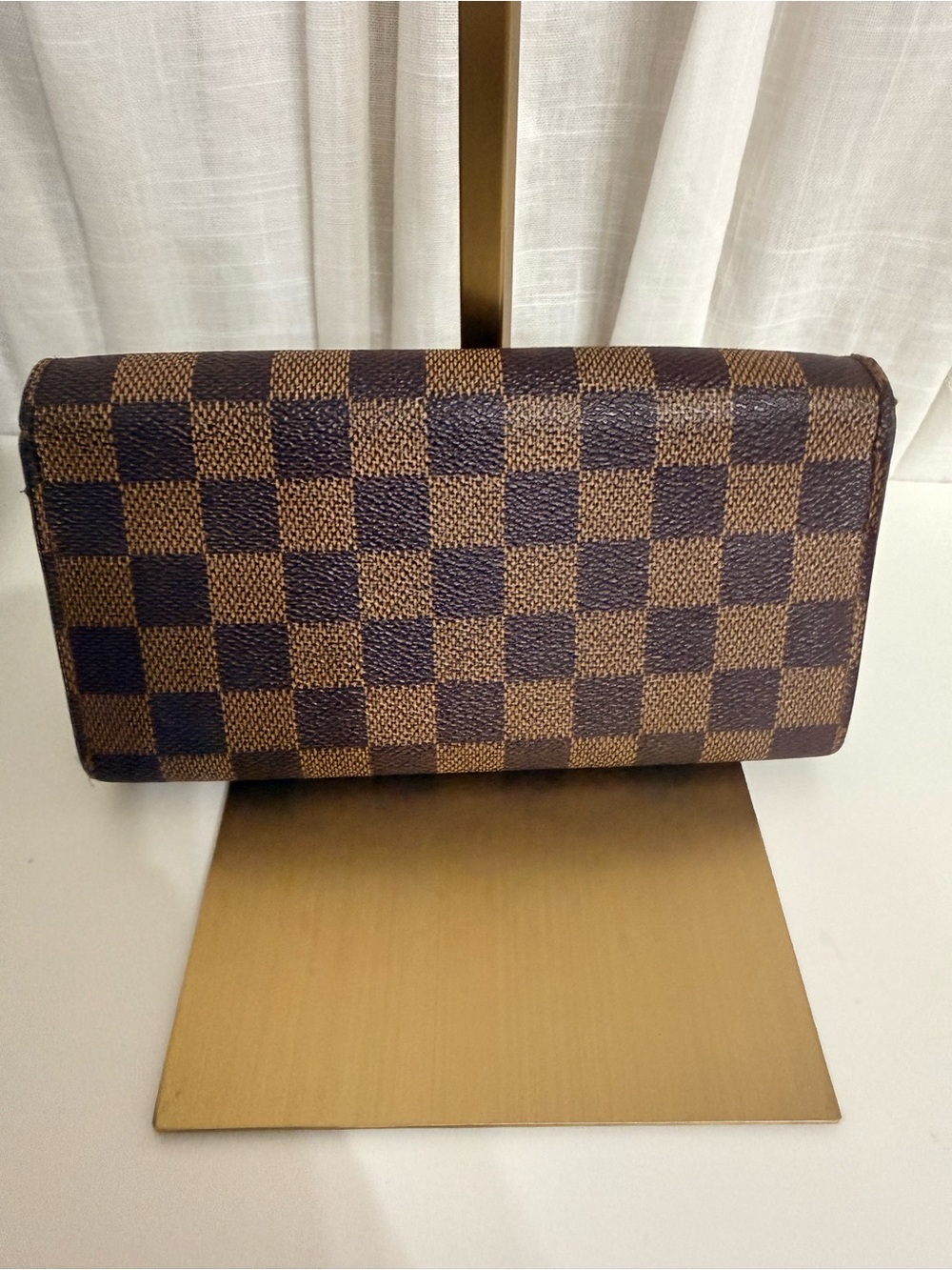 Louis Vuitton Damier Ebene Sarah Long Flap Wallet Fold Over Gold Snap Wallet - Picture 2 of 6